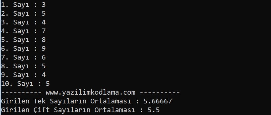 C++ Girilen Sayılardan Tek ve Çift Ortalamasını Ayrı Ayrı Hesaplama – Web Tasarım & Programlama