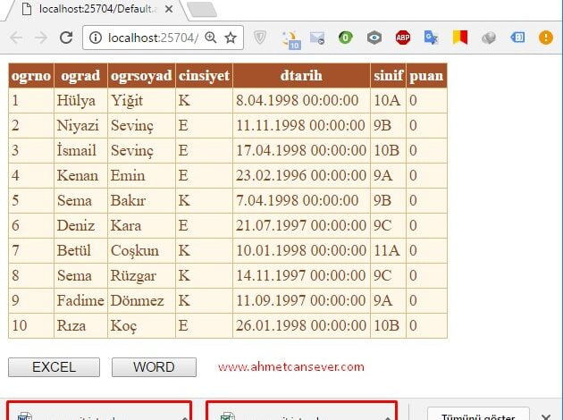 ASP.NET ile GridView’ deki Verileri Word ve Excel Dosyasına Aktarma – Web Tasarım & Programlama