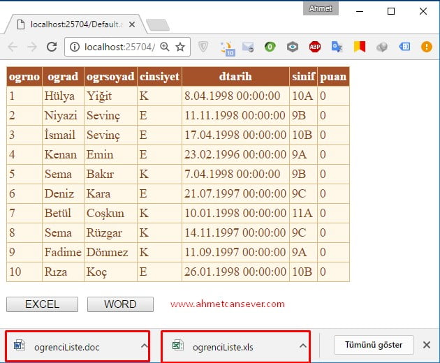 ASP.NET ile GridView’ deki Verileri Word ve Excel Dosyasına Aktarma – Web Tasarım & Programlama