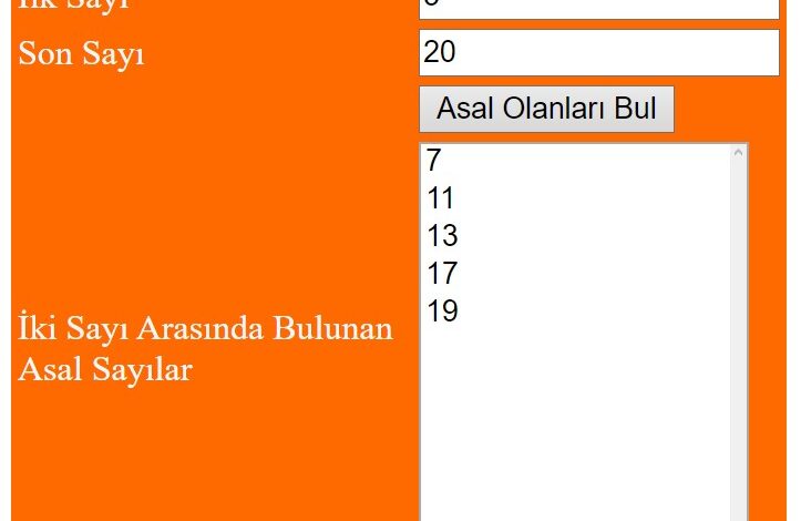 ASP.NET ile İki Sayı Arasındaki Asal Sayıları Listeleme – Web Tasarım & Programlama