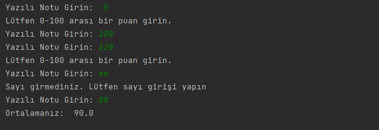 Python Ortalama Hesaplama – Sadece 0-100 Arası Sayı Girişi Kabul Edilsin – Web Tasarım & Programlama